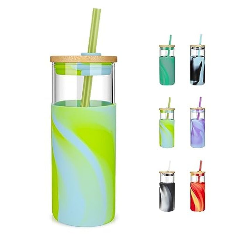Vaso De Vidrio Tronco 591 ml Con Tapa Y Pajilla image number null