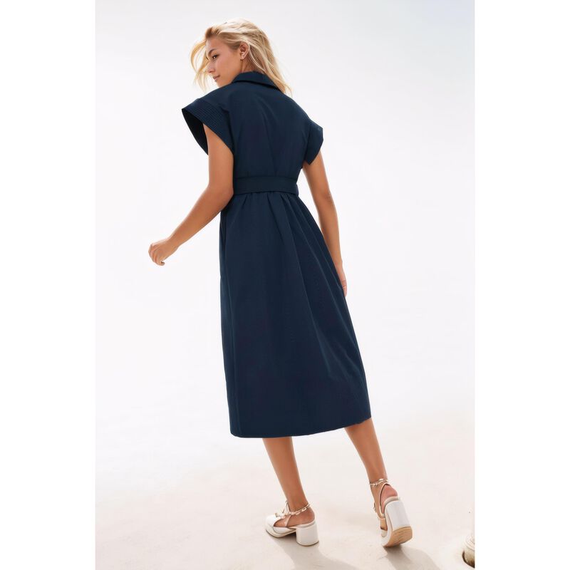 Vestido Ladyful Midi Camisa Cintur&oacute;n Azul Marin... image number null