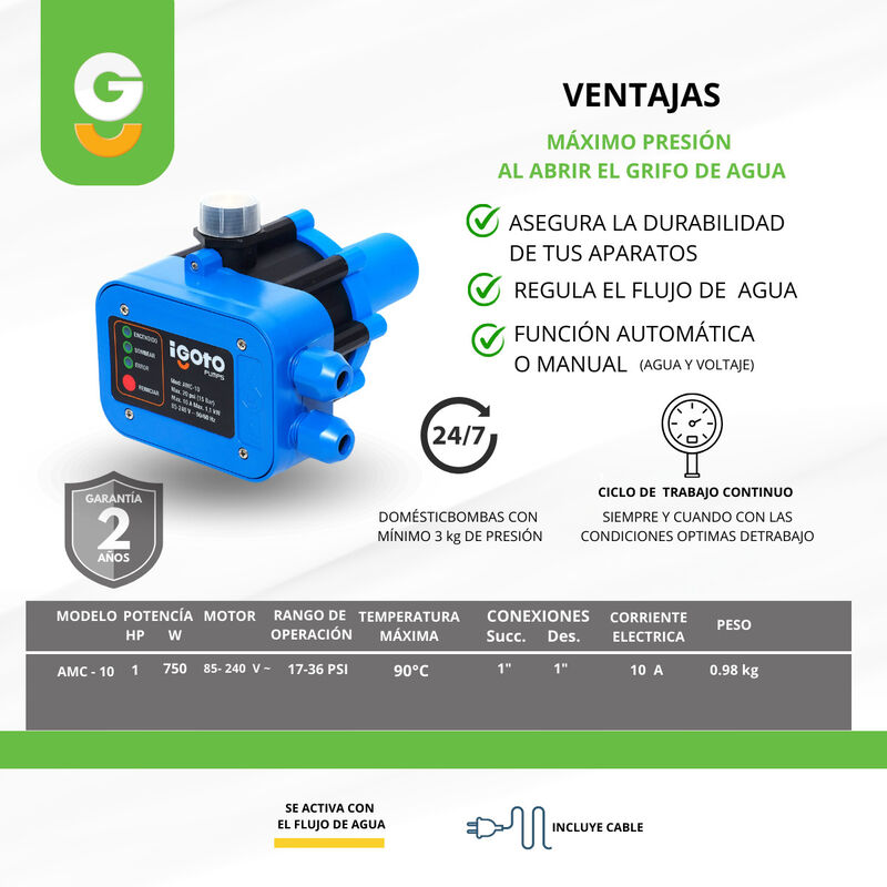 Amc-10 Automático Para Bomba De Agua 1hp 750w image number null