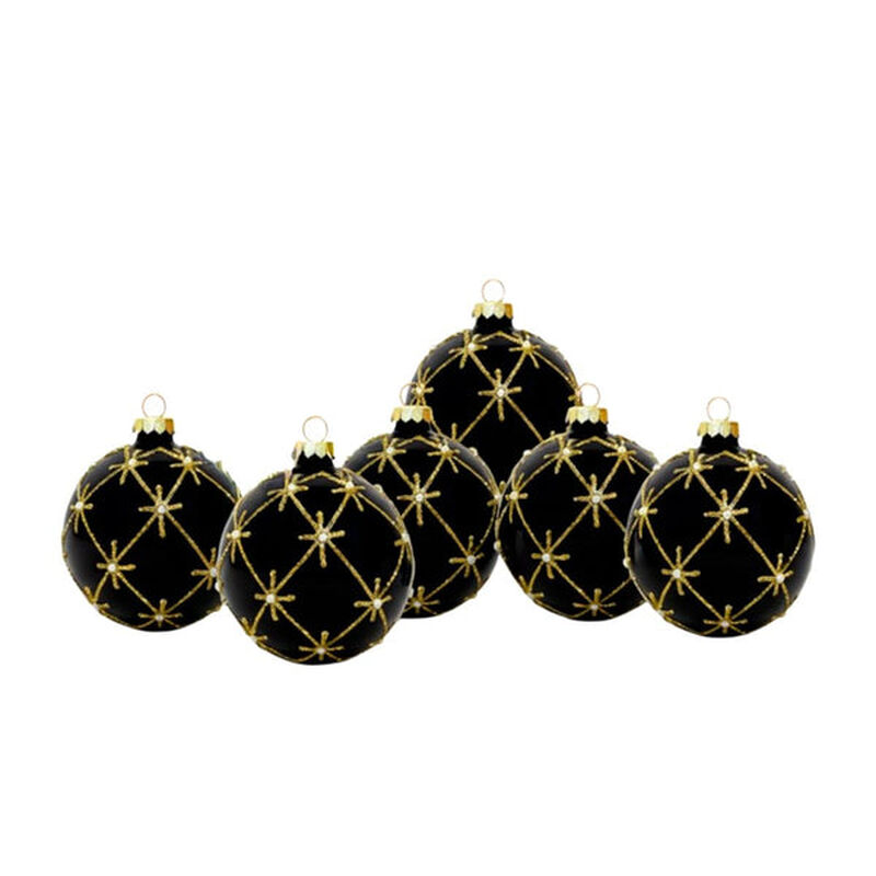 Set De 6 Esferas Navide&ntilde;as Negras Con Estrellas... image number null