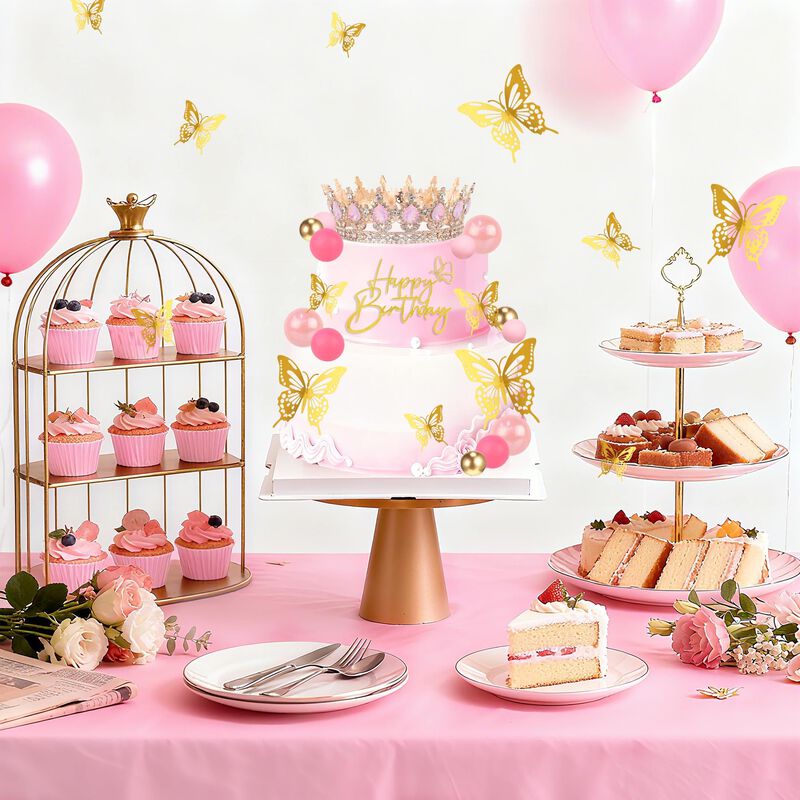 Adorno De Tarta Zoyvux Rosa Dorado Y Rosa Para ... image number null