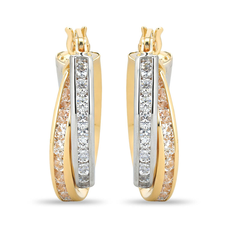 Arracadas Bicolor Oro 10k Con Zirconias 12 mm |... image number null