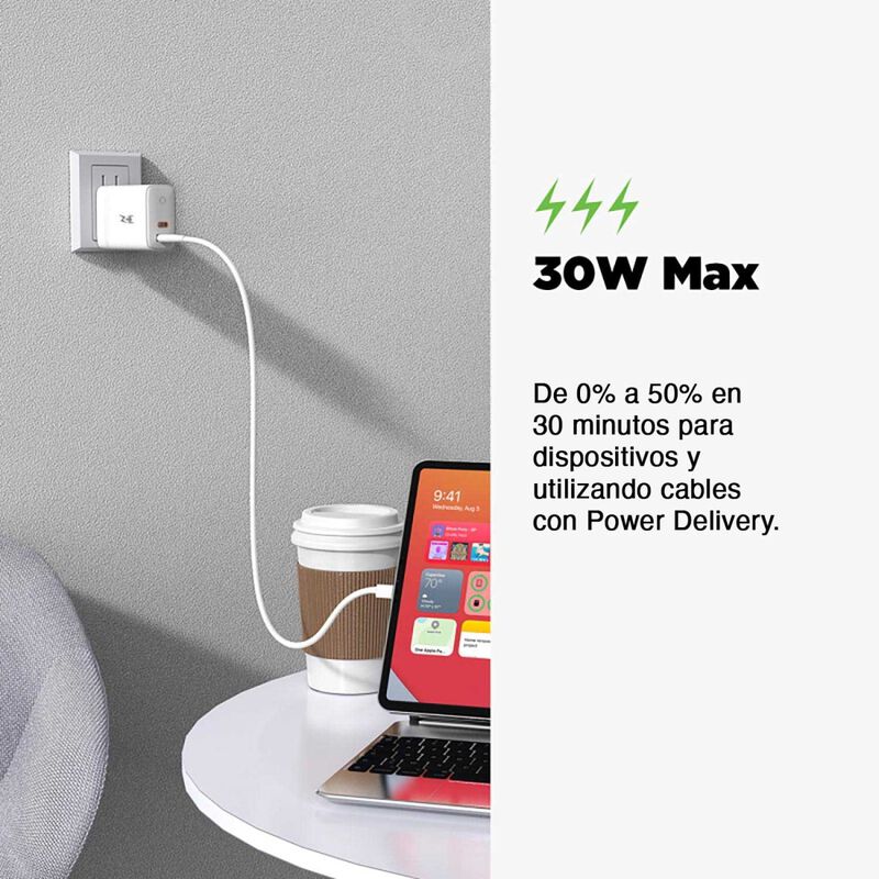 Cargador Ac Ampnergy Dual Usb-c Usb-a 30w Blanc... image number null
