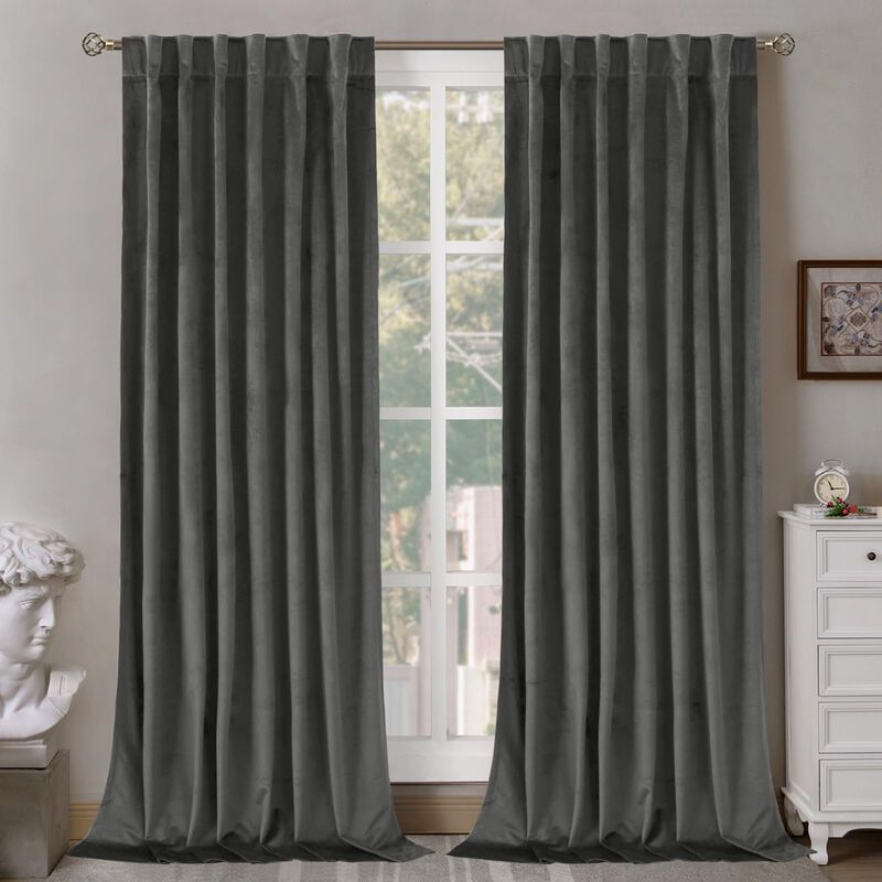 Cortinas Bgment De Terciopelo Gris, 213 Cm De L... image number null