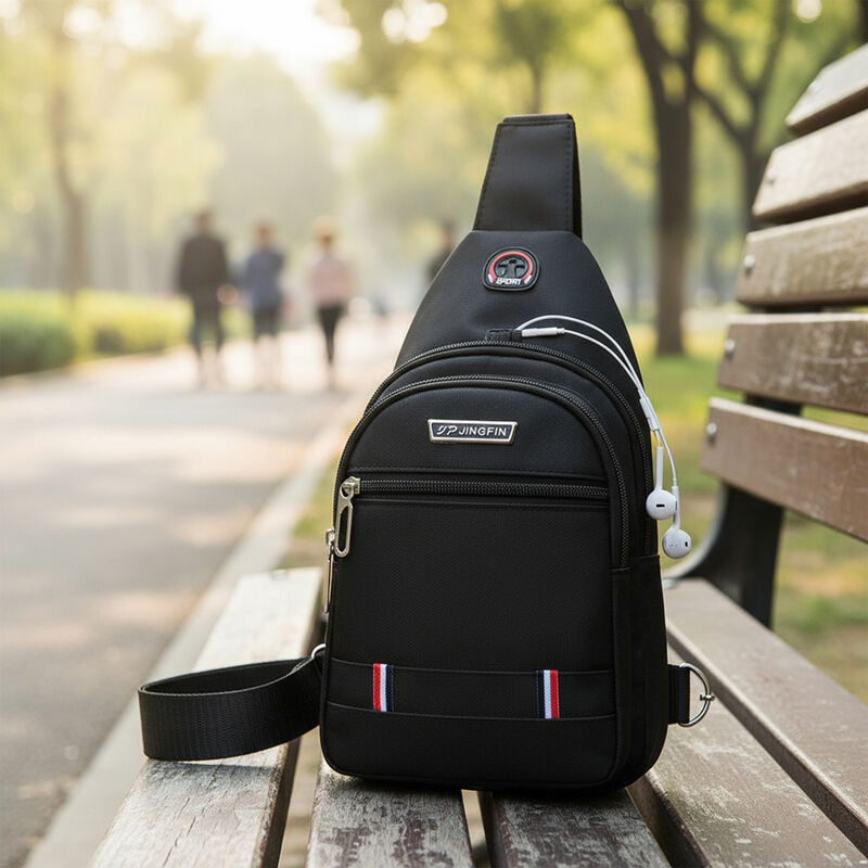 Bolso Bandolera Impermeable de Lona Negro image number null