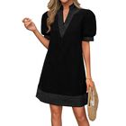 Vestido Wenrine Mini Boho con Cuello En V y Mangas Cortas