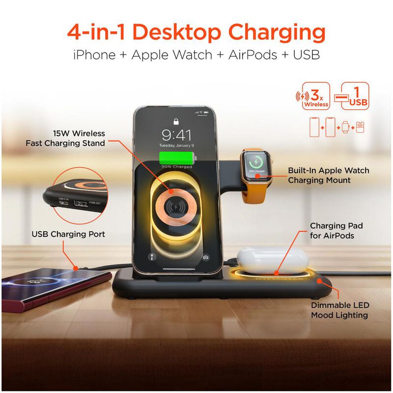 Cargador Base Inal&aacute;mbrica 4 en 1 de 15W Hyperge... image number null