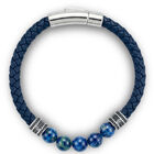 Pulsera De Acero Con Piel Y Cuentas En Color Azul Para Caballero