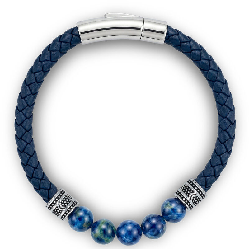 Pulsera De Acero Con Piel Y Cuentas En Color Az... image number null