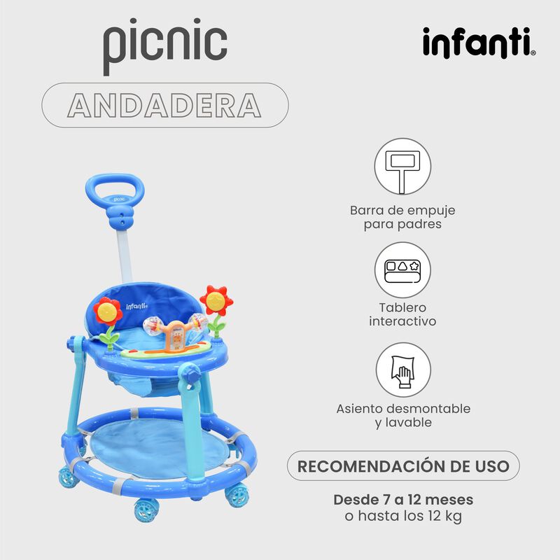 Andadera Picnic 3 En 1  Interactiva Azul image number null