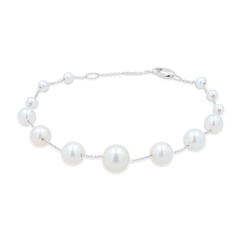 Pulsera Oro Blanco 14k Con Perlas Blancas 3-8mm... image number null