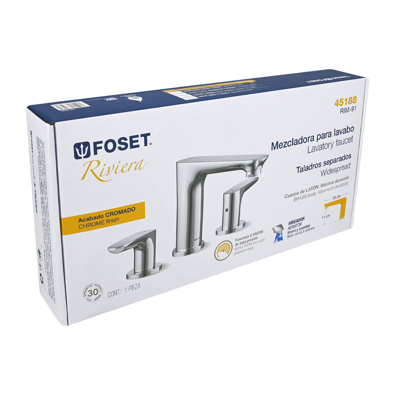 Mezcladora Cromo para Lavabo con Taladros Separ... image number null