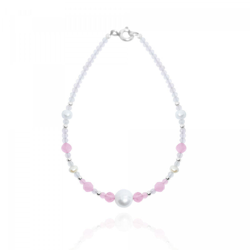 Pulsera ojo de gato rosa cuarzo rosa perla y pl... image number null