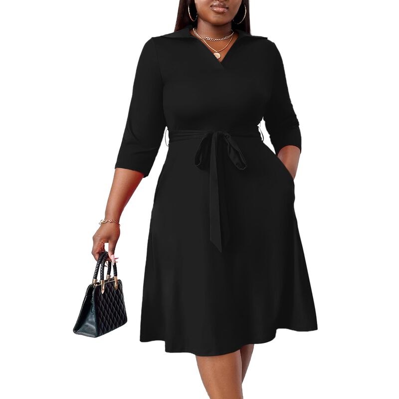 Vestido Midi Fandee Talla Grande Manga 3/4 Negr... image number null