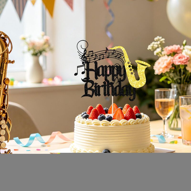 Adorno Para Pastel De Saxof&oacute;n &iexcl;feliz Cumplea&ntilde;os... image number null