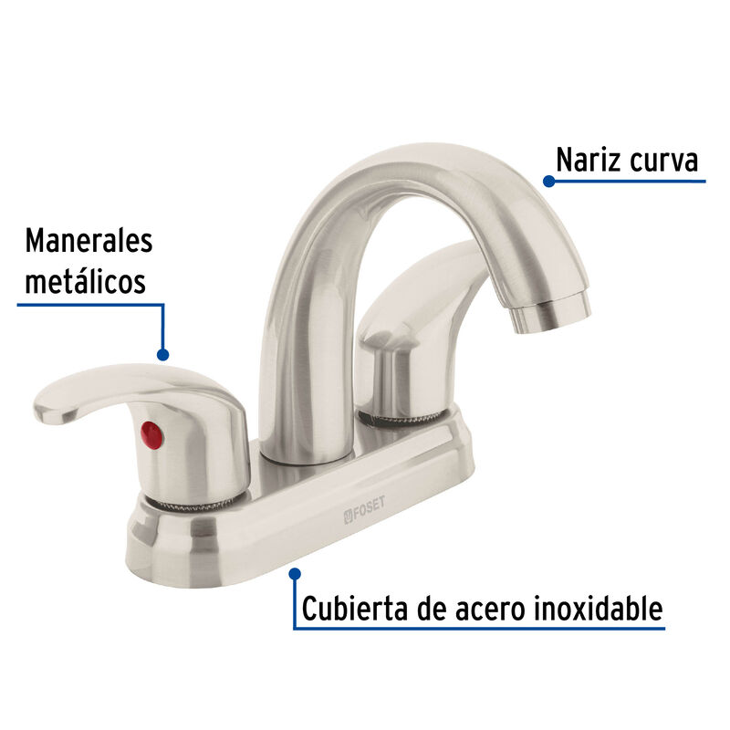 Mezcladora Sat&iacute;n 4' para Lavabo Nariz Curva Pal... image number null