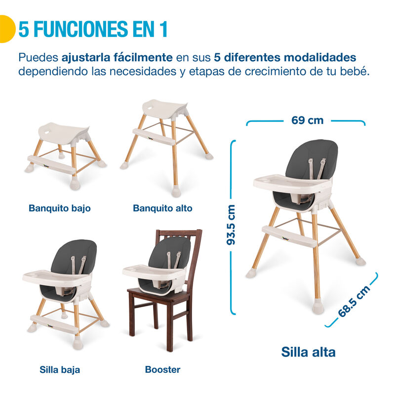 Silla Alta para Comer SHIMY 5 en 1 Gris image number null