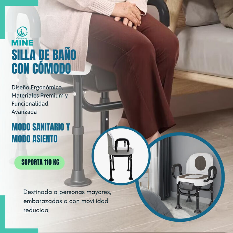 Silla De Ba&ntilde;o Con Comodo Inodoro Cuadrado Con T... image number null
