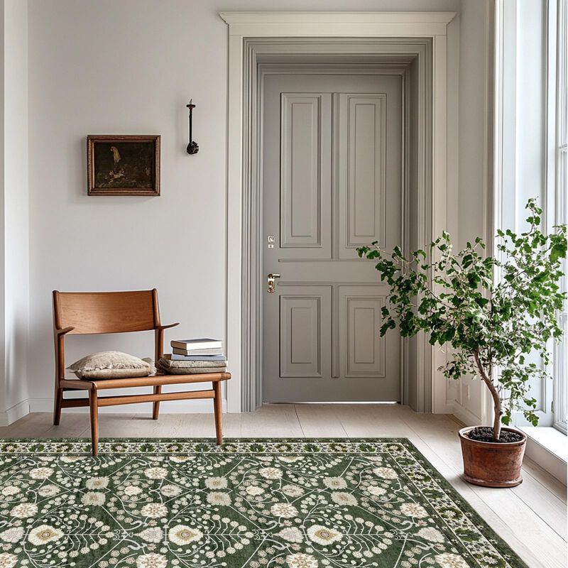 Alfombra Youime 3x5 Pies Floral Lavable Verde O... image number null