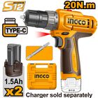 Taladro Inal&aacute;mbrico De Rotaci&oacute;n 12v Ingco Cdli12206 20nm 2 Velocidades