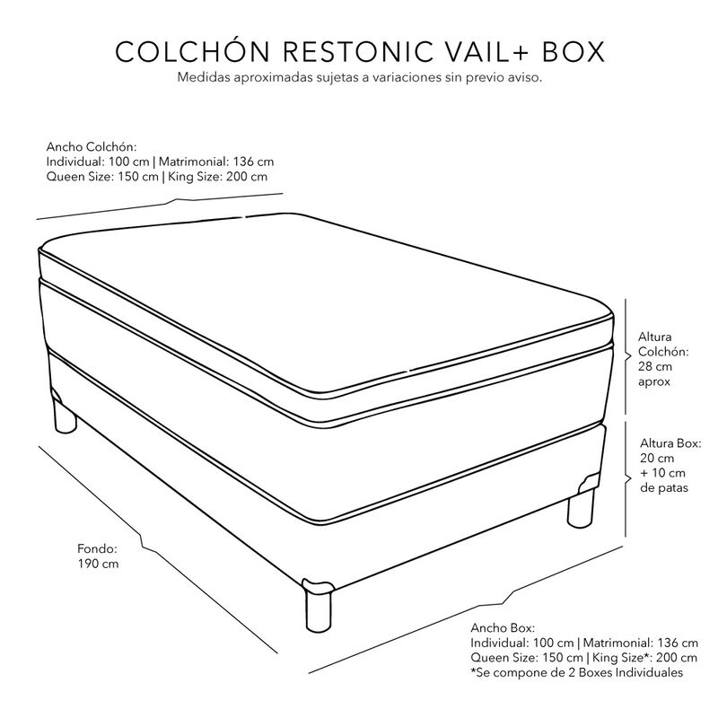 Colch&oacute;n King Size Vail + Box + Protector Ultra ... image number null