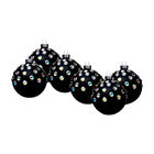 Set De 6 Esferas Navide&ntilde;as Negro Mate Con Piedras Iridiscentes 8 Cm