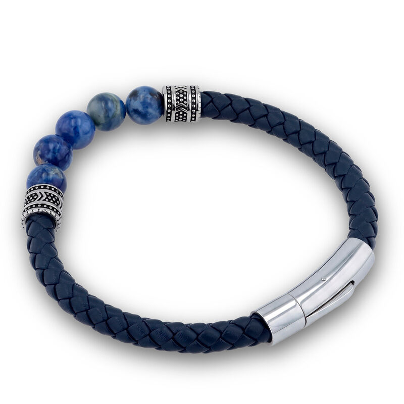 Pulsera De Acero Con Piel Y Cuentas En Color Az... image number null
