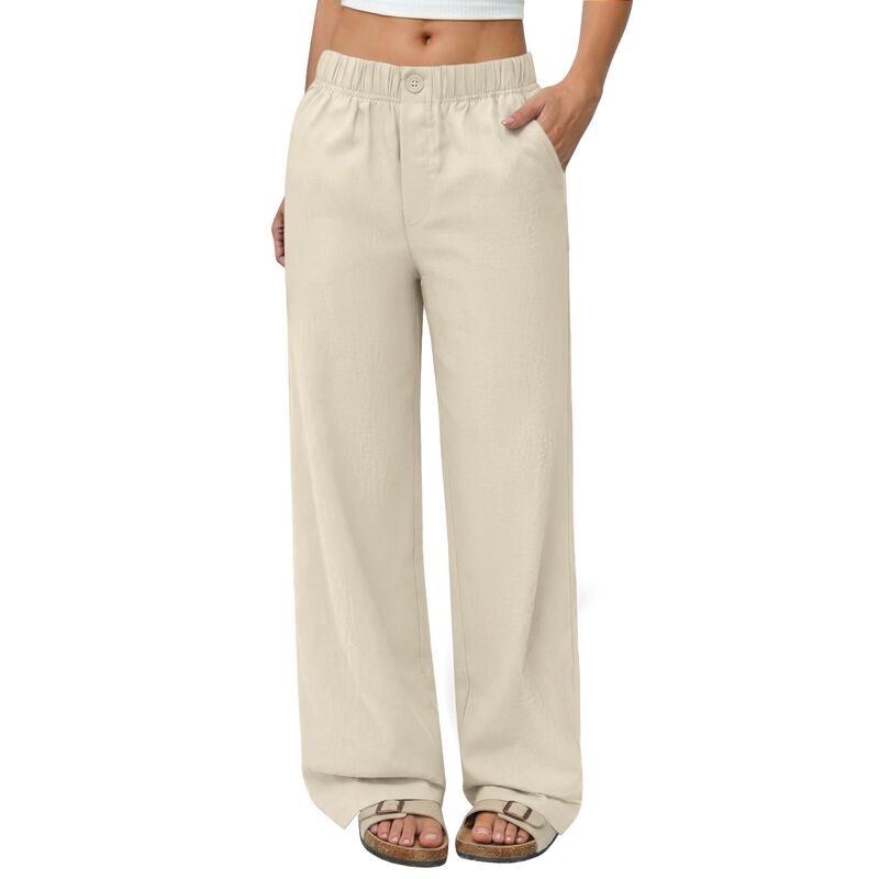 Pantalones de Lino Copyleaf, Pierna Ancha y Cin... image number null