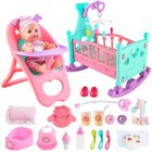 Set De Mu&ntilde;ecas Deao Con Cama Para Cuna, Trona Y Cochecito, 20 Piezas