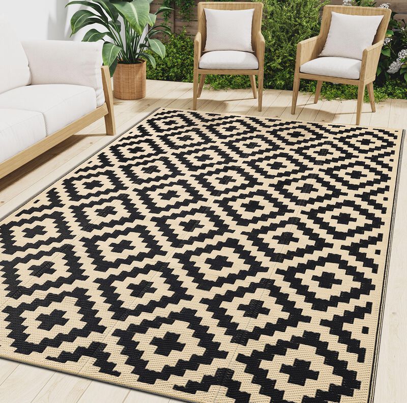 Alfombra Smiry 6x9 Pies Impermeable Boho Negro ... image number null