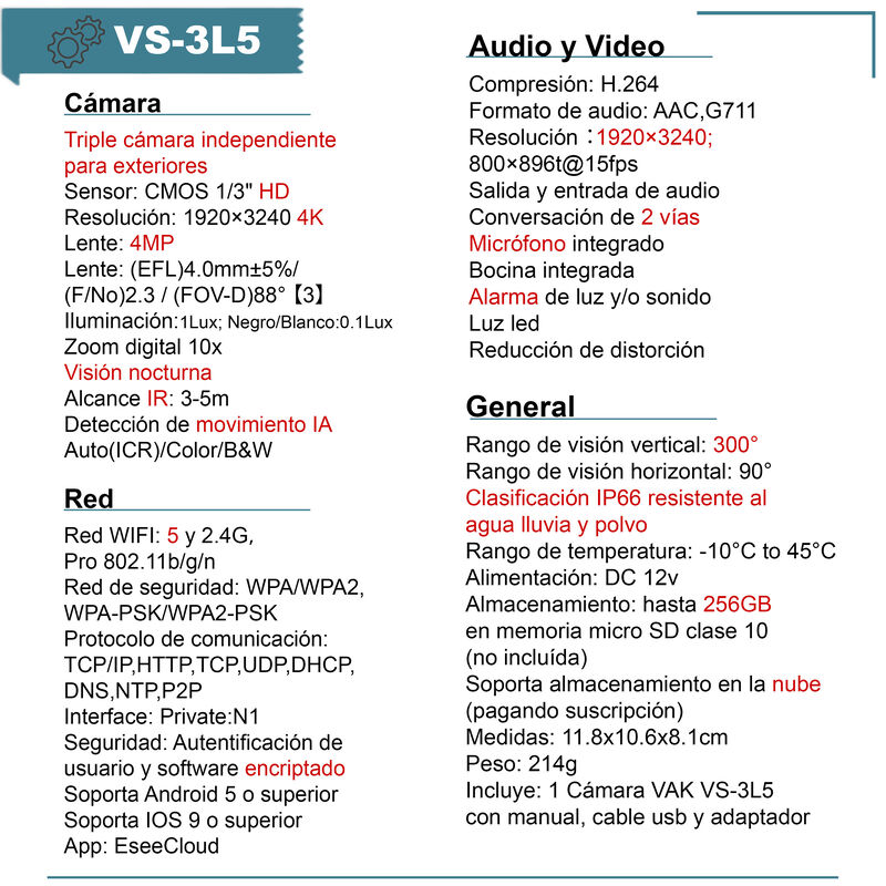 Video C&aacute;mara De Seguridad Exterior Vak Triple L... image number null