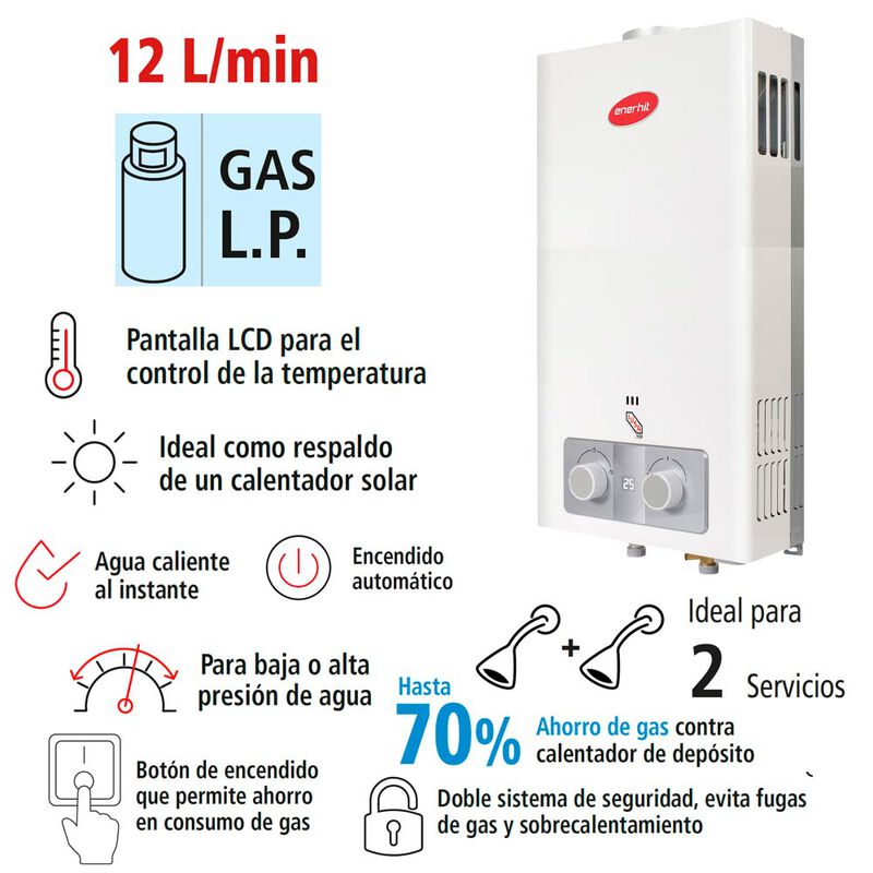 Calentador Instant&aacute;neo Enerhit 12 L Gas LP image number null
