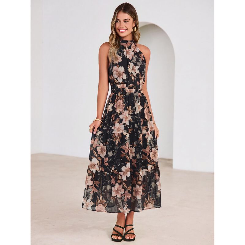 Vestido Maxi Simplee Halter Floral Boho Verano image number null