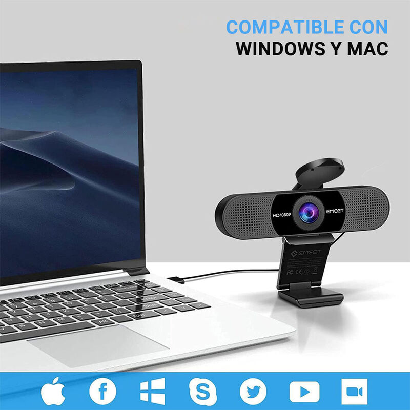 Webcam EMEET C960 Micrófonos Duales Cámara Web ... image number null