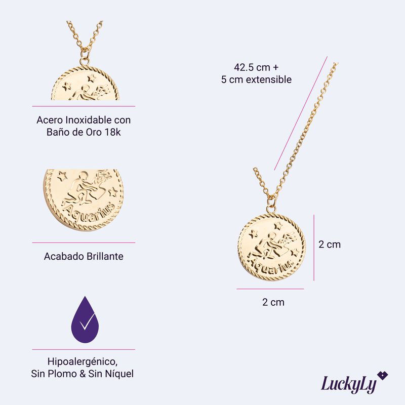 Collar Signo Zodiacal Hor&oacute;scopo, Ba&ntilde;o Oro 18k R... image number null
