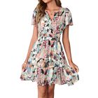 Vestido Simplee Floral Manga Corta Cuello V Boho Mini Verde