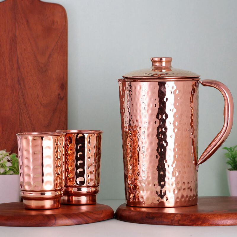 Juego De Jarra Y Vasos De Cobre Healthgoodsin 1... image number null