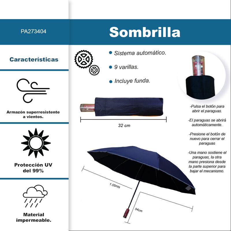 Sombrilla Automática Protección Uv Impermeable ... image number null