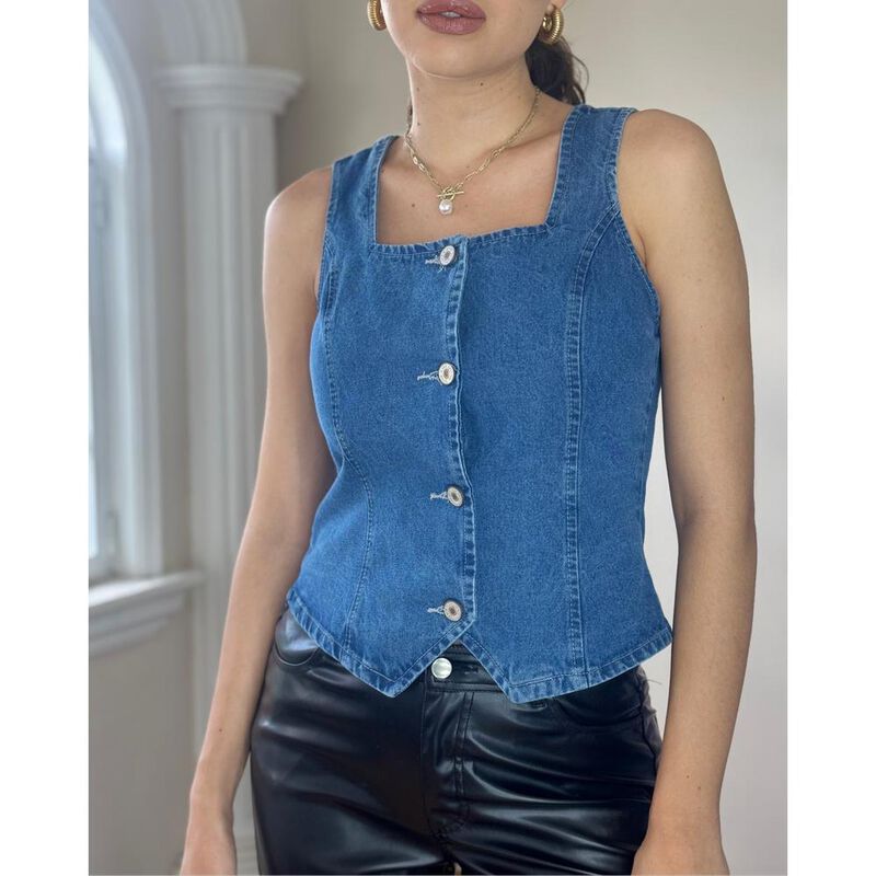 Chaleco denim escote cuadrado image number null
