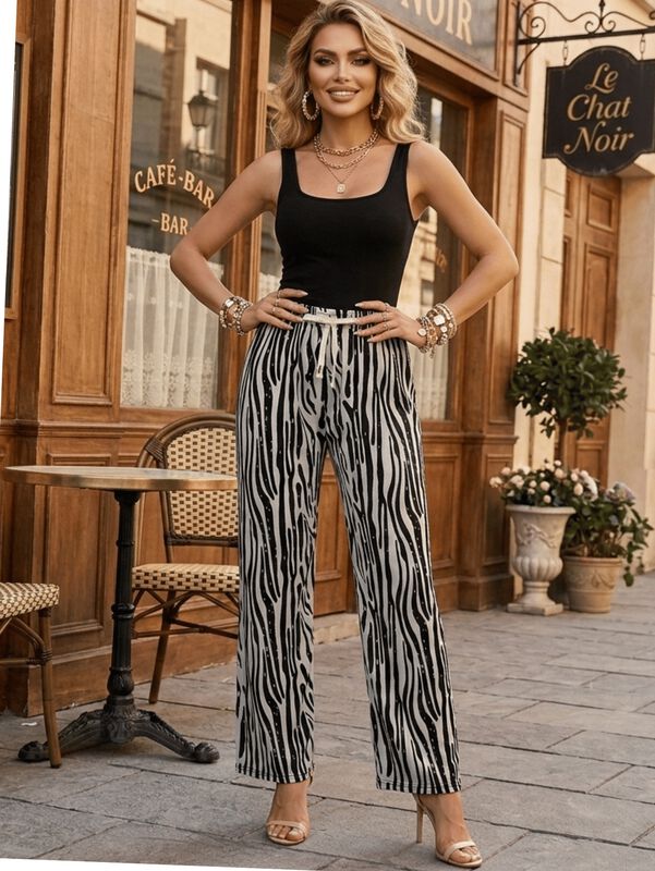 Set De Dos Pantalones De Mujer De Corte Ancho M... image number null