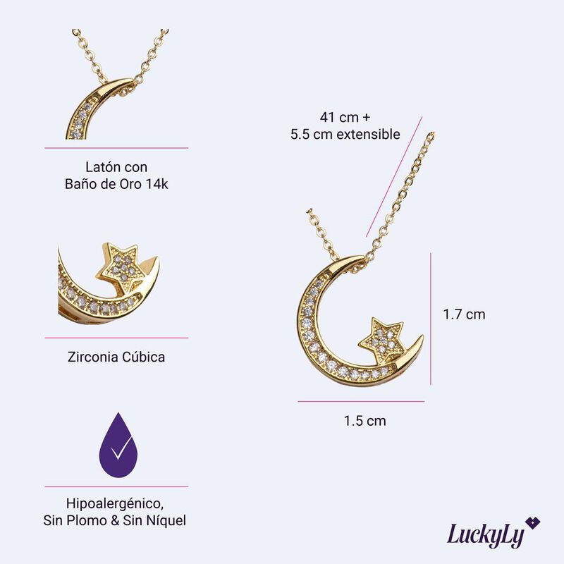 Collar Luna Mujer Oro Plata Zirconia Regalo Ori... image number null