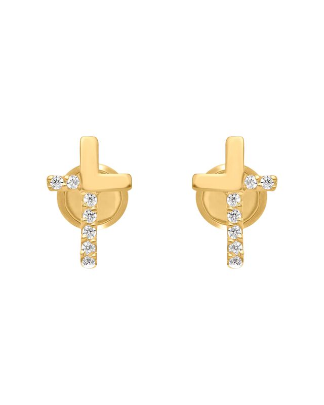 Broqueles De Cruz En Oro Amarillo 14k Con Zirco... image number null