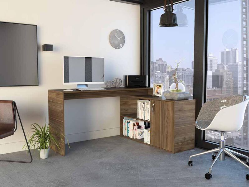 Escritorio En L Moscú, Castaño, Con Un Cajón Vi... image number null