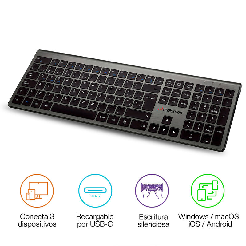 Teclado Inal&aacute;mbrico Bluetooth Silencioso Recarg... image number null