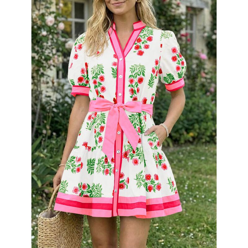 Vestido Mini Floral Wenrine con Mangas Abullona... image number null