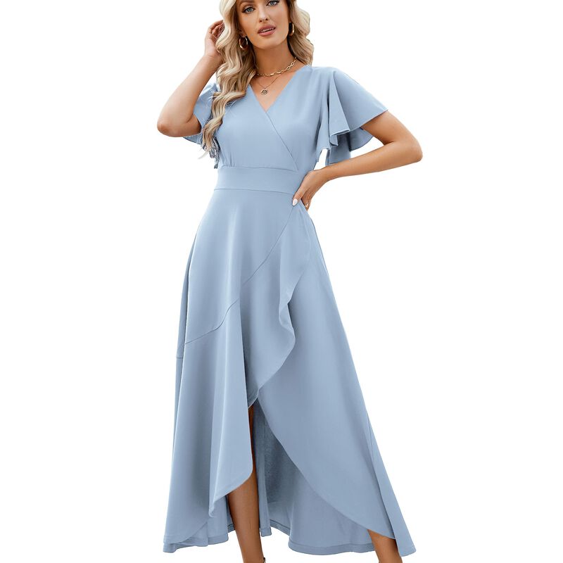 Vestido Largo ZZV Azul Aqua con Cintura Envolve... image number null