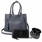 Kit Bolso Cloe Satchel Gris + Cartera Cloe + Aud&iacute;fonos Ultrafreelink