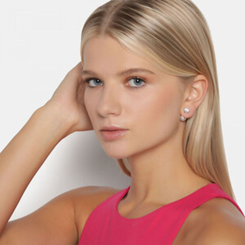 Aretes Dobles con Cristal Y Perla en Color Blan... image number null