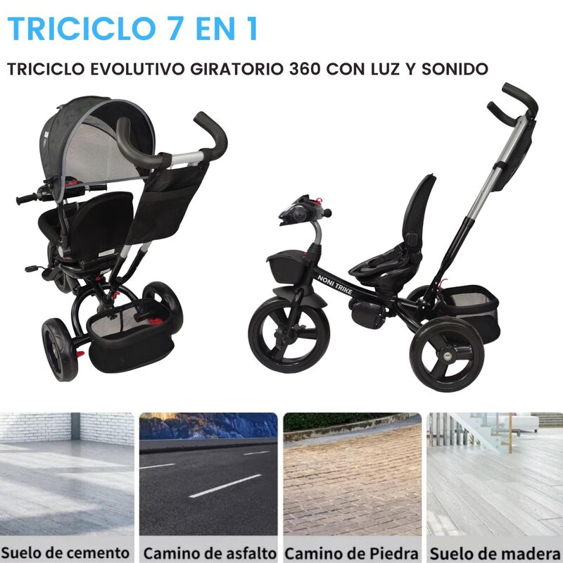 Triciclo Evolutivo 7 En 1 Acero Con Asiento Gir... image number null