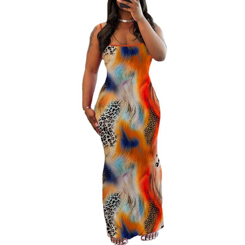 Vestido Pinsv Maxi Bodycon Sin Mangas Estampado... image number null